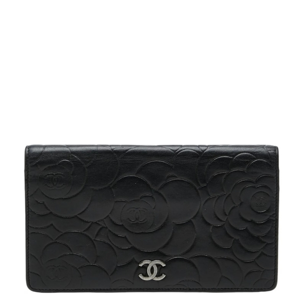 CHANEL Authentic Black Lambskin Leather Logo Wallet - Picture 1 of 11
